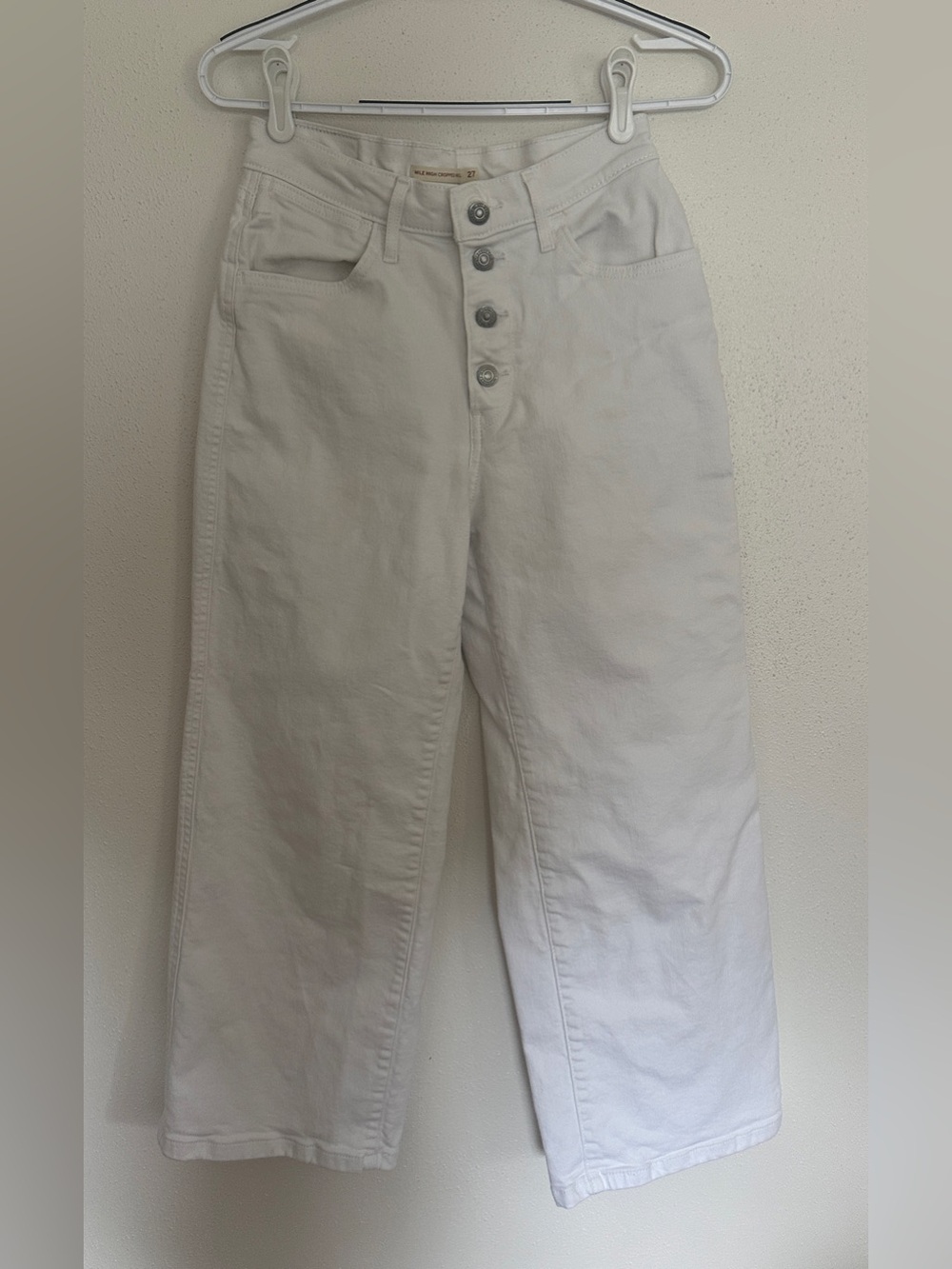 Levi’s Mile High Wide Leg Crop Jeans Off White Button Fly Size 27